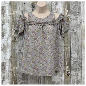 #106 LC Lauren Conrad Birds Flowers Boho Cold Shoulder Sleeve Blouse Top Shirt